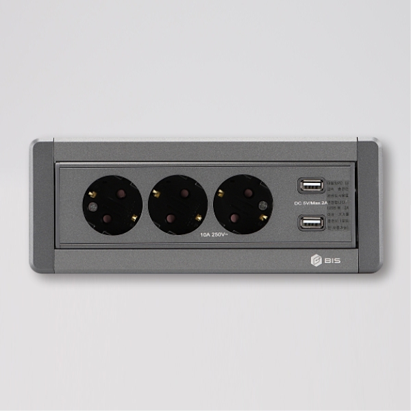 BIS 빌트인콘센트 BID-203M 다크그레이 3구 USB 사무실 가구 식탁 책상 매립 - 상세 이미지 3