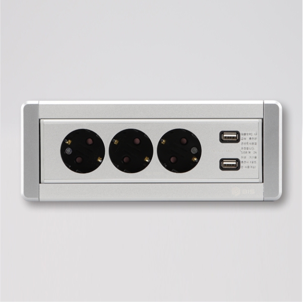 BIS 빌트인콘센트 BID-203M 다크그레이 3구 USB 사무실 가구 식탁 책상 매립 - 상세 이미지 2