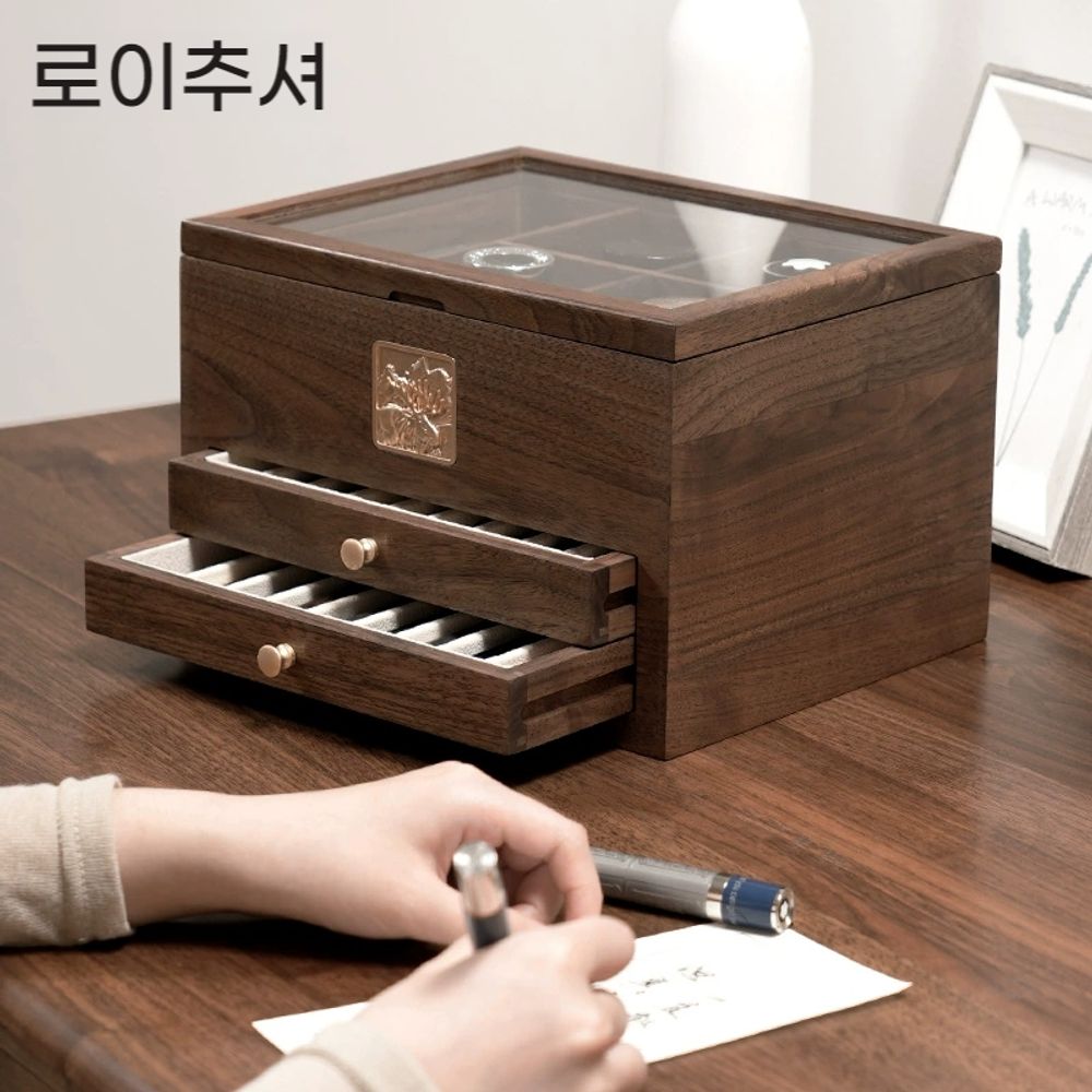 만년필보관함 만년필 고급 서랍장 수집 우드 케이스 펜 수납 원목 클래식 : 이니쇼핑몰