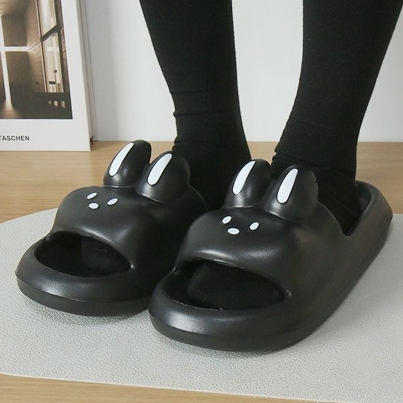 층간소음실내화 거실화 실내용 EVA 소음방지 쿠션 푹신한 슬리퍼 블랙, L - 메인 이미지