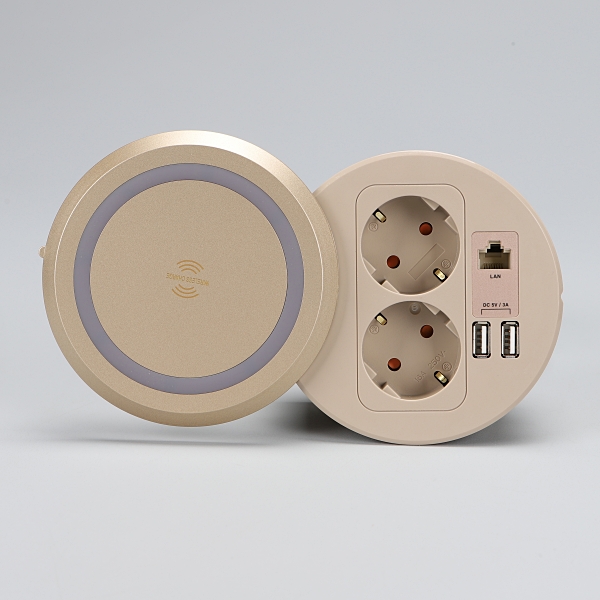 BIS 빌트인콘센트 가구 매립 원형 콘센트 2구 USB 무선충전 BID-221W 화이트 - 상세 이미지 4