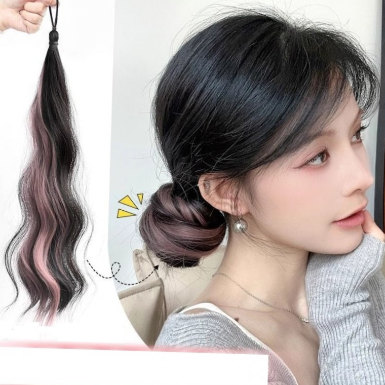 MDST 컬러 브릿지 머리끈 웨이브 헤어피스 염색가발 붙임머리 할로윈 파티 헤어끈 헤어슈슈 : 케어라이프 스토어