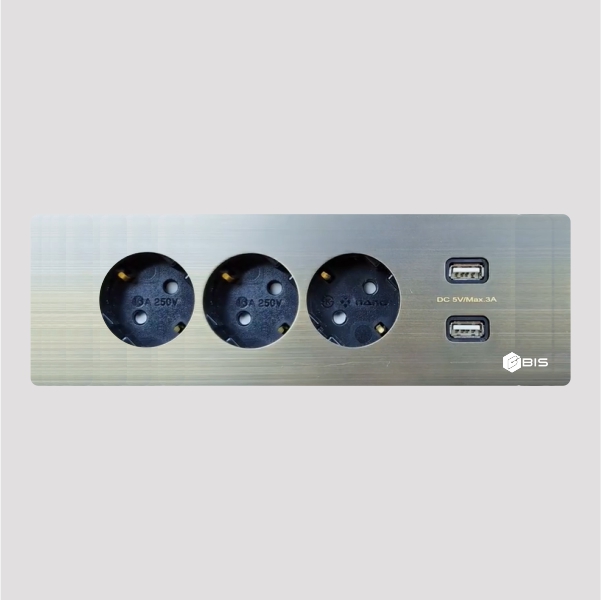 BIS 빌트인콘센트 BID-2003F 실버 3구 USB 사무실 가구 식탁 책상 매립 콘센트 이미지 6