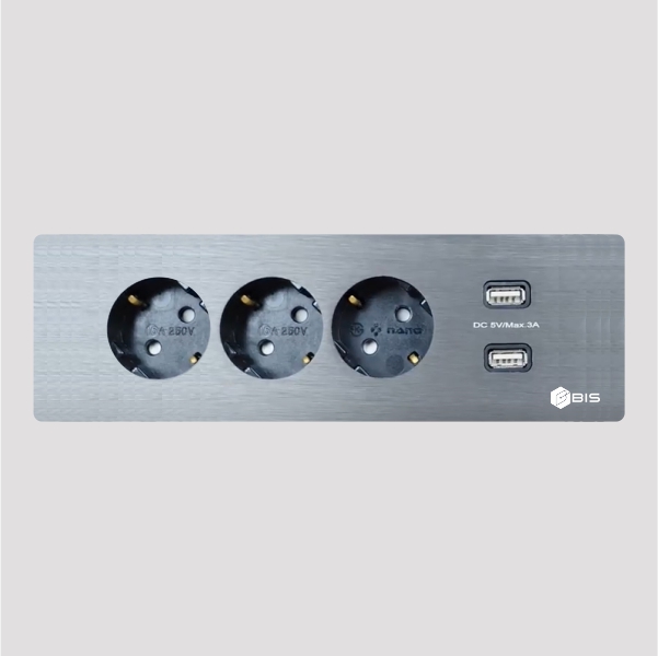 BIS 빌트인콘센트 BID-2003F 실버 3구 USB 사무실 가구 식탁 책상 매립 콘센트 - 상세 이미지 3