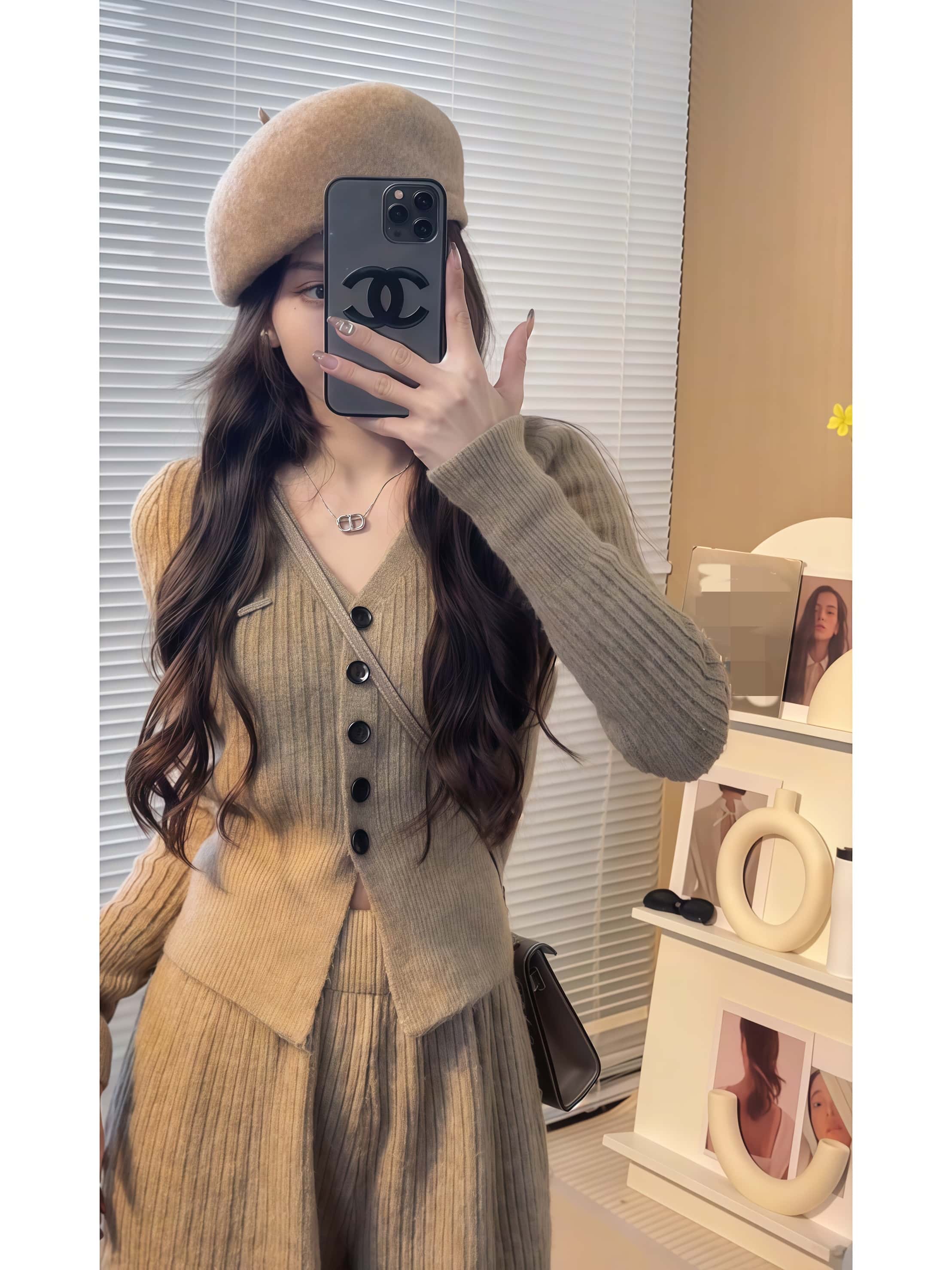 봄 슬림핏 골지니트 가디건 와이드팬츠 투피스 이미지 8