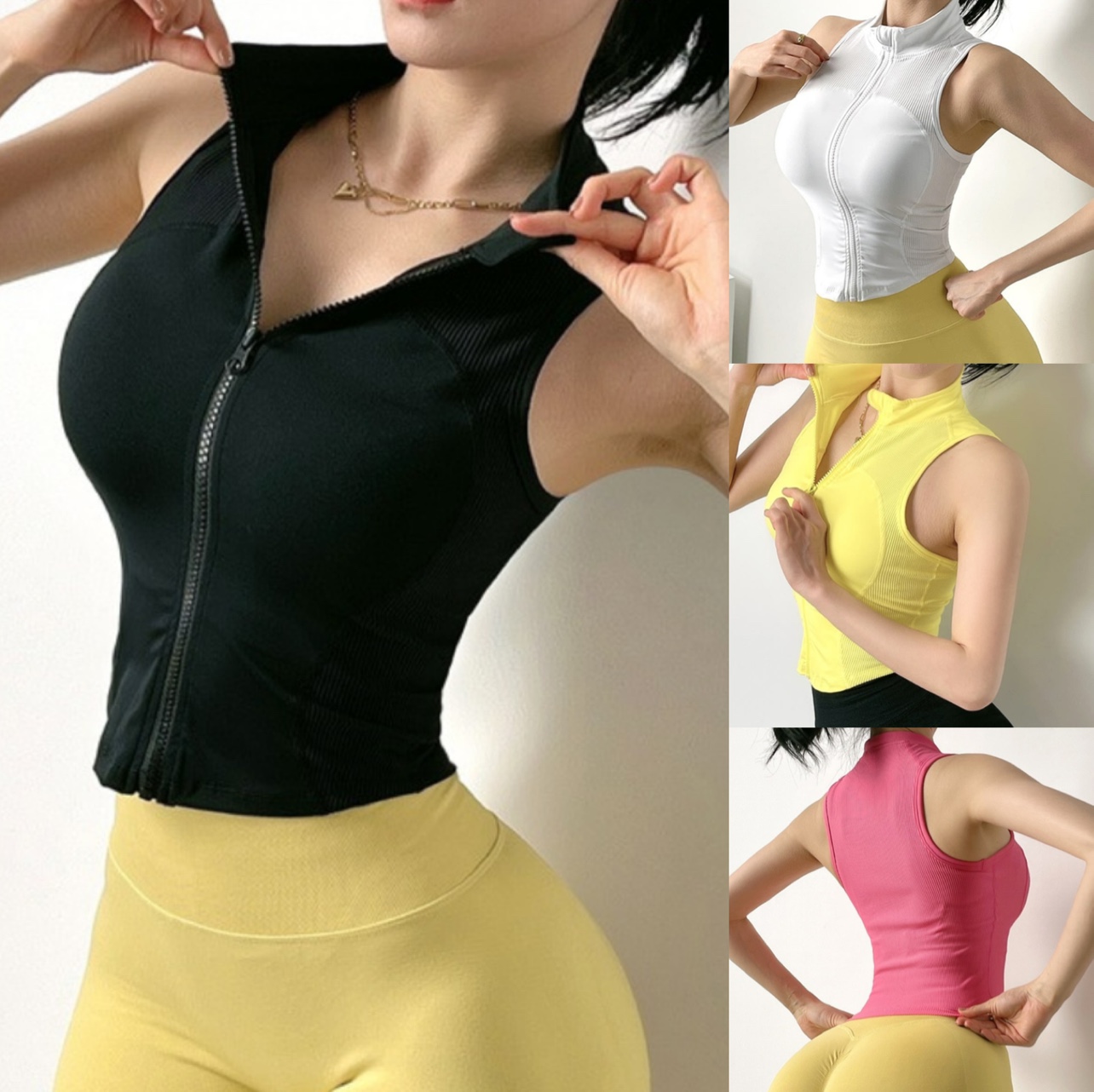 요가 나시 집업 필라테스 자켓 피트니스 누드촉감 카라 - 상품 이미지