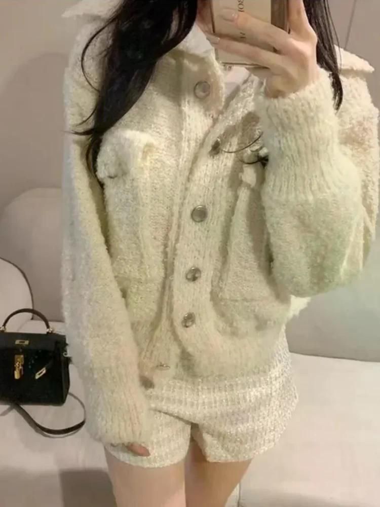 여친룩 데이트룩 따뜻한 스웨터 여성용 가을 겨울 짧은 오픈 카디건 외출용 니트 블랙 - 상세 이미지 4