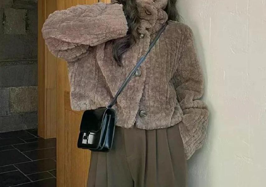 여친룩 데이트룩 여성 따뜻한 램스울 코트 패딩 코튼 겉옷 스탠드 칼라 크롭 재킷 여성 한국 패션 겨울 Coffee S - 상세 이미지 5
