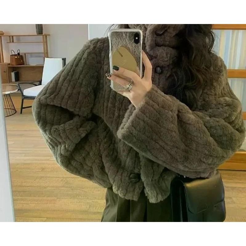 여친룩 데이트룩 여성 따뜻한 램스울 코트 패딩 코튼 겉옷 스탠드 칼라 크롭 재킷 여성 한국 패션 겨울 Coffee S - 상품 이미지