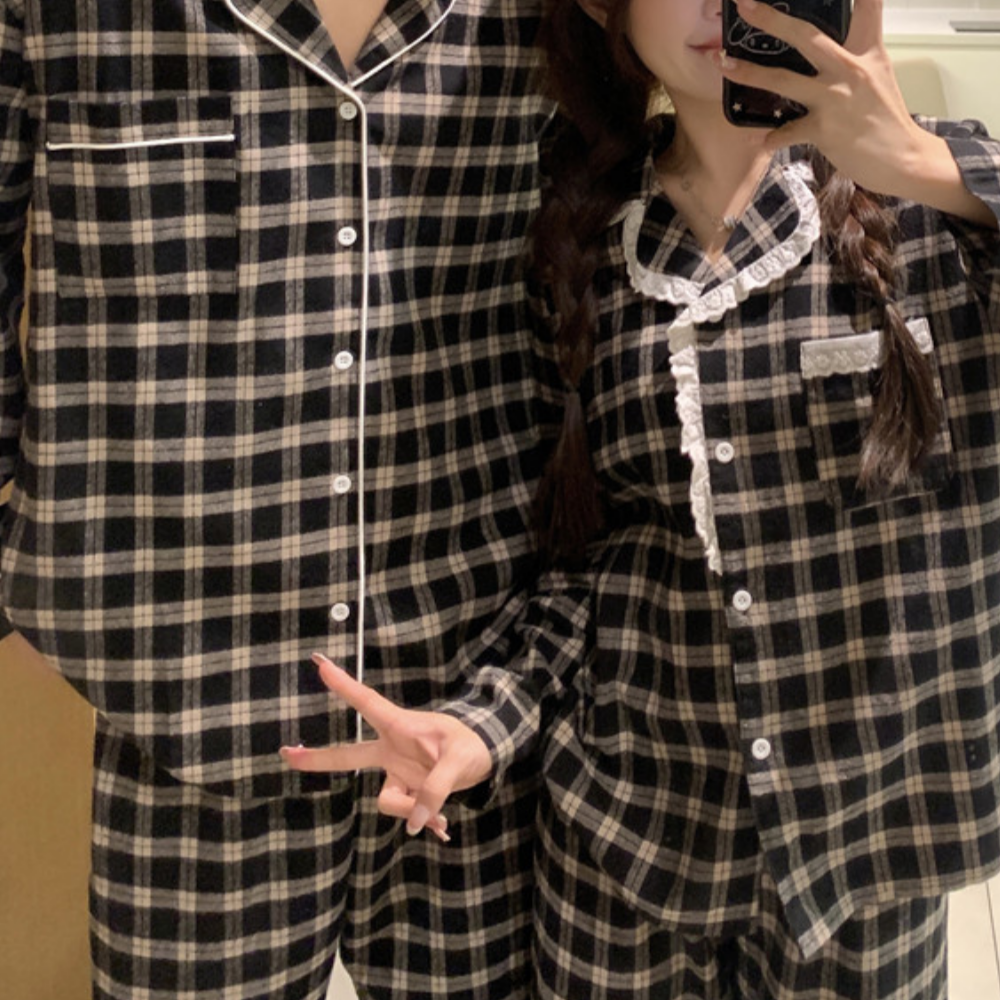 신혼부부잠옷 레이스잠옷 가을파자마 커플 남자 홈웨어 세트 - 상세 이미지 3