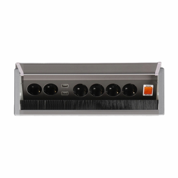 BIS 빌트인콘센트 BID-602MF 실버 6구 USB 사무실 가구 식탁 상판 매립 콘센트 - 상세 이미지 3