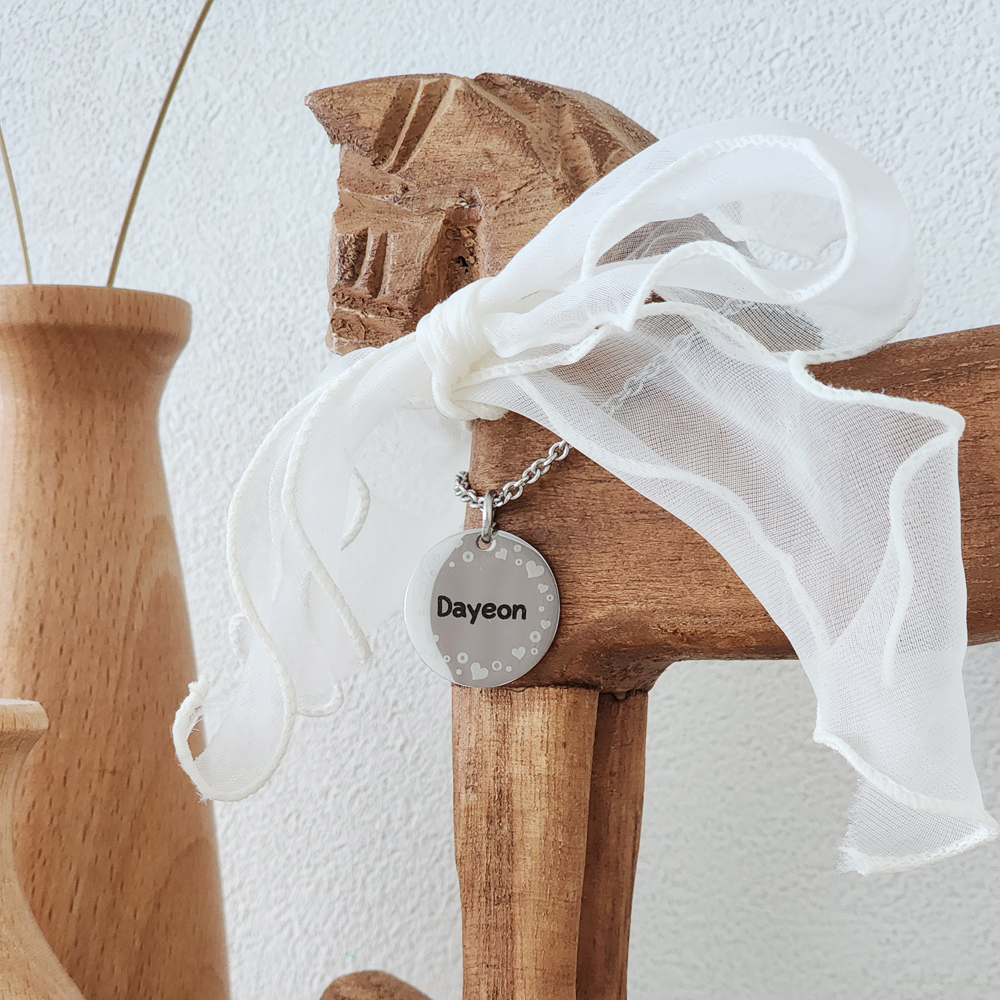 미아방지 목걸이 써지컬스틸 이름 양면각인 아기 유아 아동 어린이 실버 이니셜 어린이집준비물