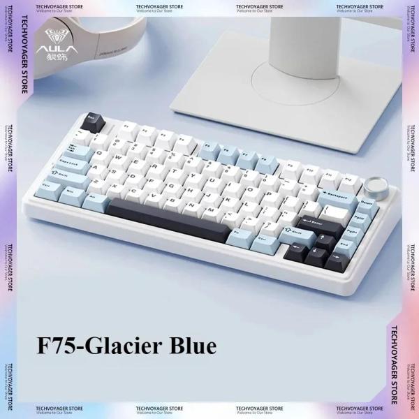 커스텀 기계식 키보드 게이밍 AULA F75 빙하 블루 무선 블루투스 유선 3 가지 모드 핫 스왑 RGB 라이트 게임 선물용 2.4G : 애드렛쿠쉐
