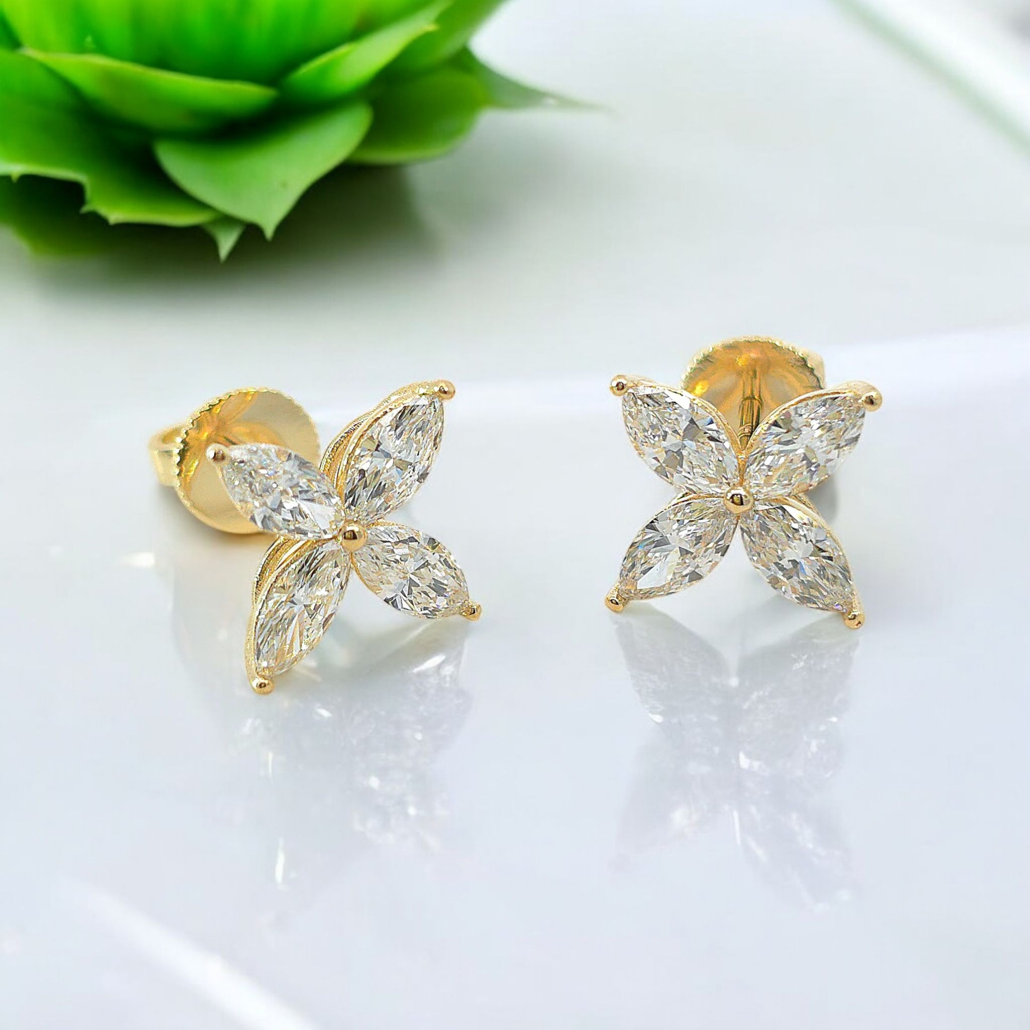 랩다이아몬드 팬시 마퀴즈 랩다이아 귀걸이 14K 18K - 메인 이미지