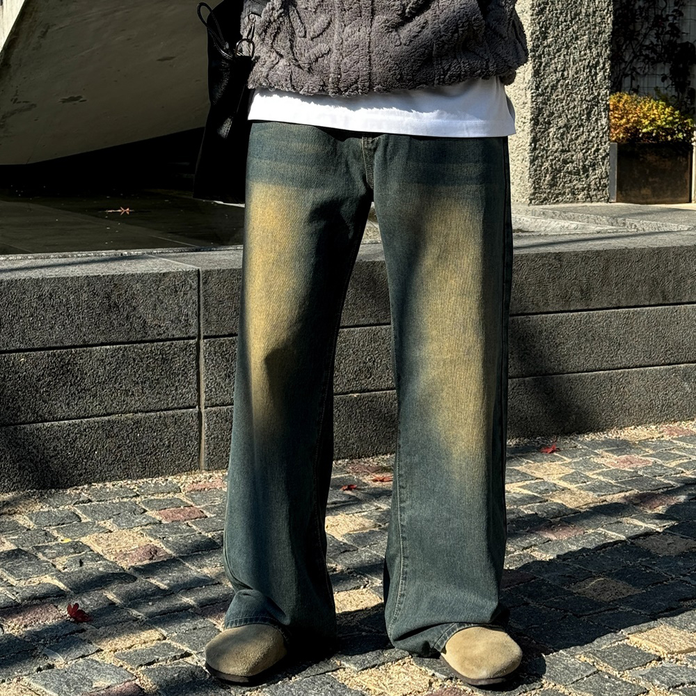 남자와이드청바지 통청바지 흑청바지 벌룬데님 중청바지 - 상세 이미지 2