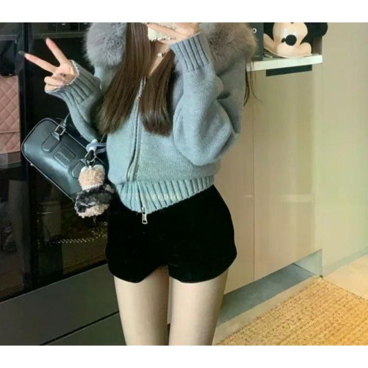 여친룩 데이트룩 후드 니트 재킷 여성 겨울 신상 두꺼운 루즈핏 짧은 지퍼 스웨터 화이트 L