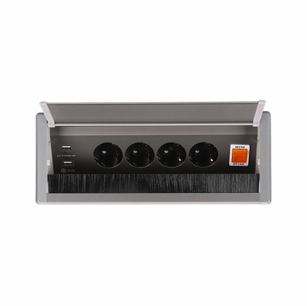 BIS 빌트인콘센트 BID-402MF 실버 4구 USB 사무실 가구 식탁 상판 매립 콘센트 - 상세 이미지 3