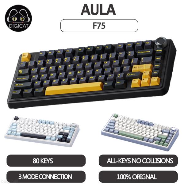커스텀 기계식 키보드 게이밍 AULA F75 게이머 3 가지 모드 2.4G USB 블루투스 무선 핫 스왑 80 키 RGB 선물 : 애드렛쿠쉐