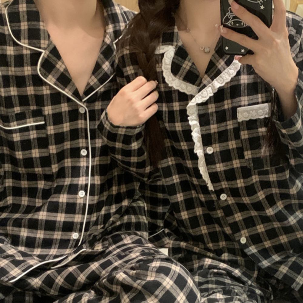 신혼부부잠옷 레이스잠옷 가을파자마 커플 남자 홈웨어 세트 - 상품 이미지