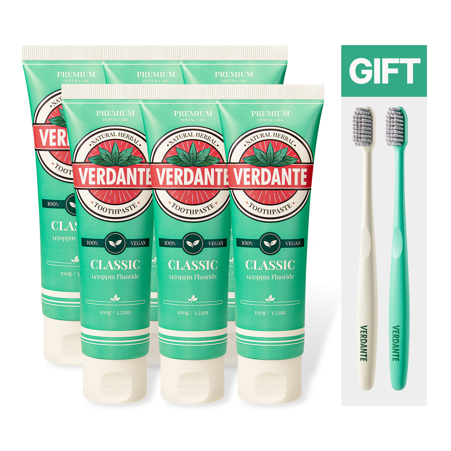 베르단테 고불소 잇몸치약 1450불소 구취 치석 임산부 100g, 6개