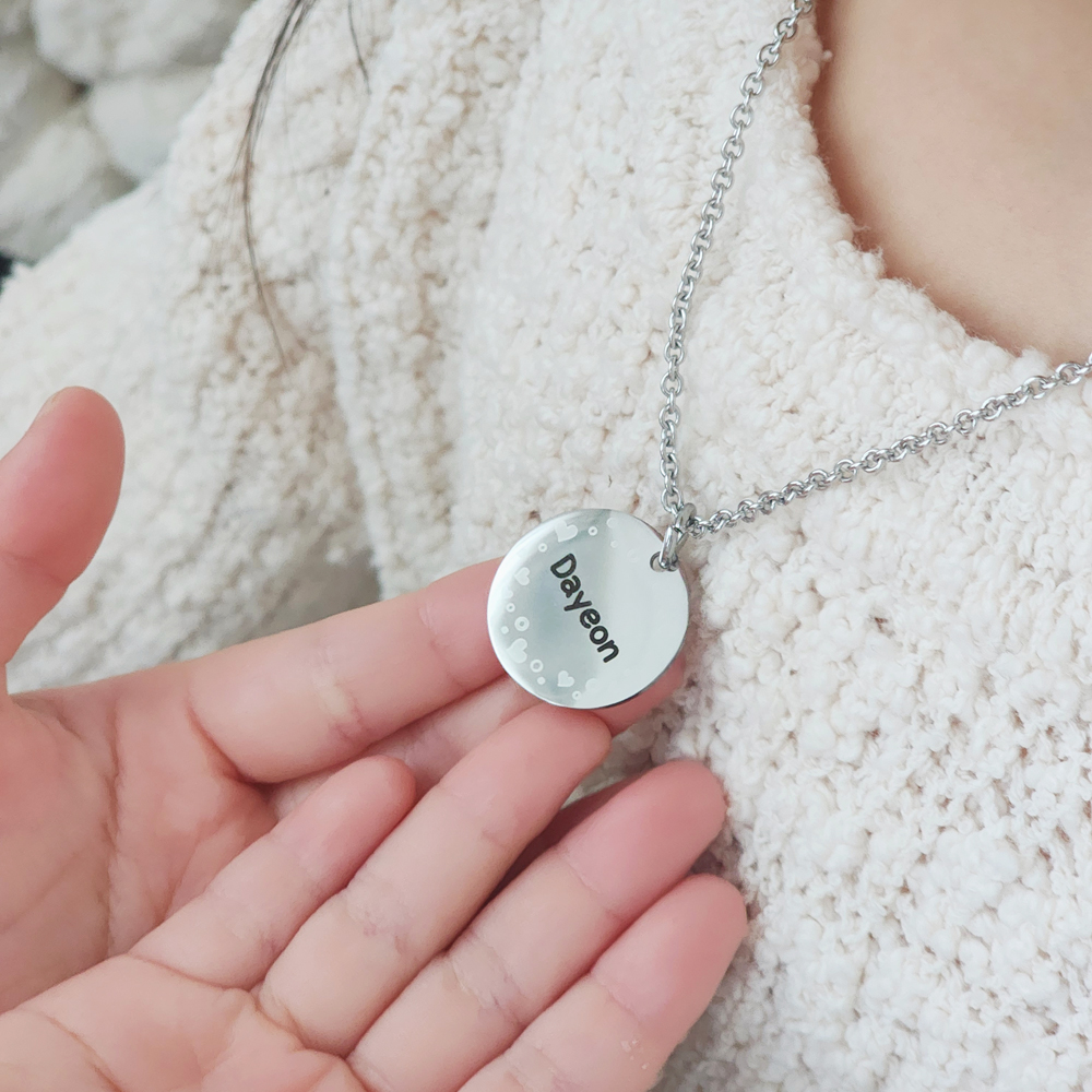 미아방지 목걸이 써지컬스틸 이름 양면각인 아기 유아 아동 어린이 실버 이니셜 어린이집준비물