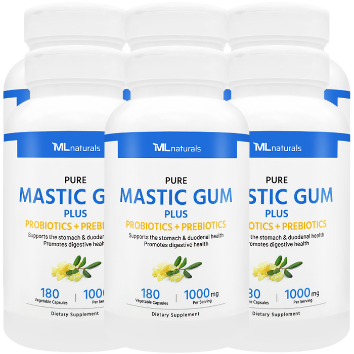 2025 신제품! 6병 마이라이프 내추럴스 매스틱검 1000mg PLUS 프로바이오틱스 + 프리바이오틱스 180야채캡슐 - 상품 이미지