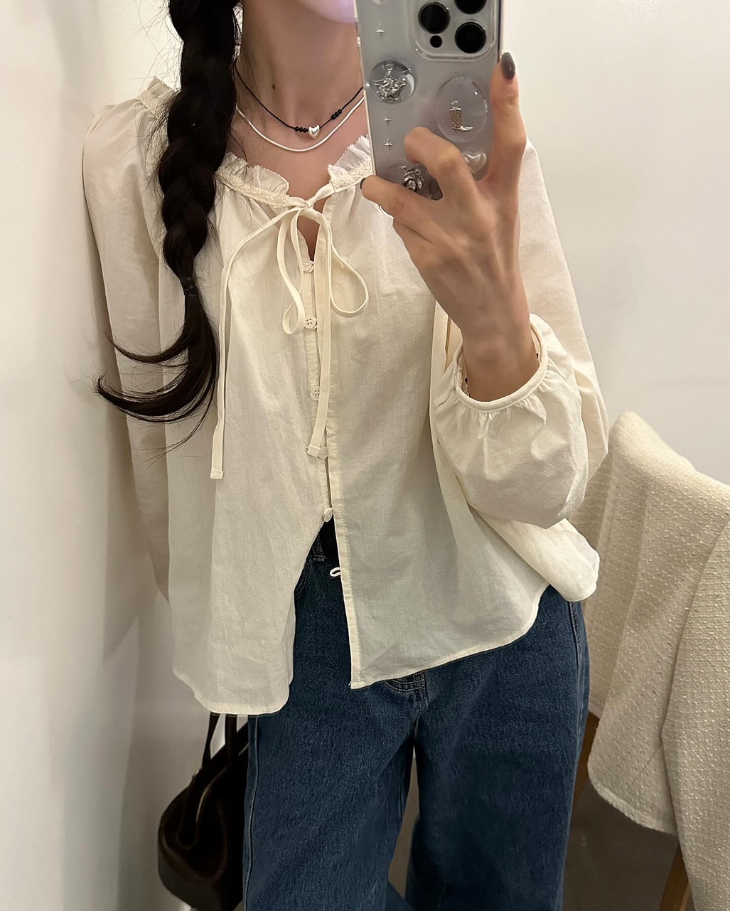 마이지 여성 노카라 라운드 크롭 트위드 오버핏 루즈핏 자켓 상세 이미지 24
