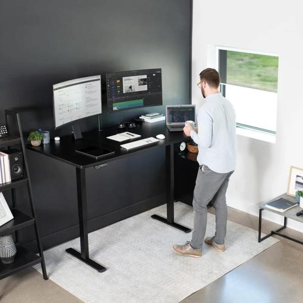 Electric Height Adjustable 71 x 30 inch Memory Stand Up Desk Black Table Top Black Frame Standing Wo : 현대상사몰