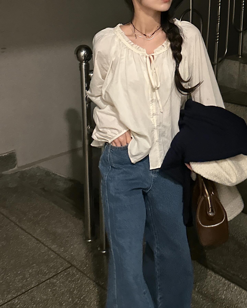 마이지 여성 노카라 라운드 크롭 트위드 오버핏 루즈핏 자켓 상세 이미지 30