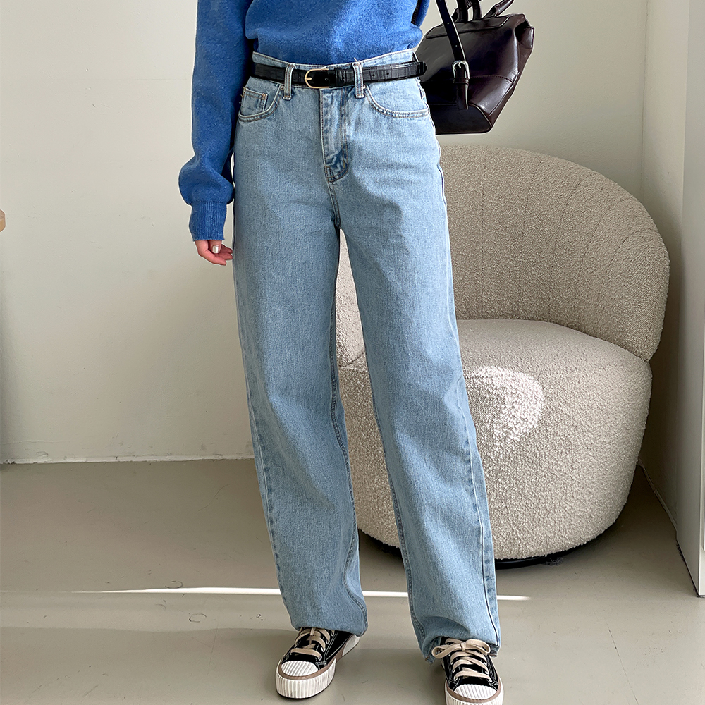 얇은 연청 와이드 데님 팬츠 여성 일자 통 청바지 코디 - 상세 이미지 3