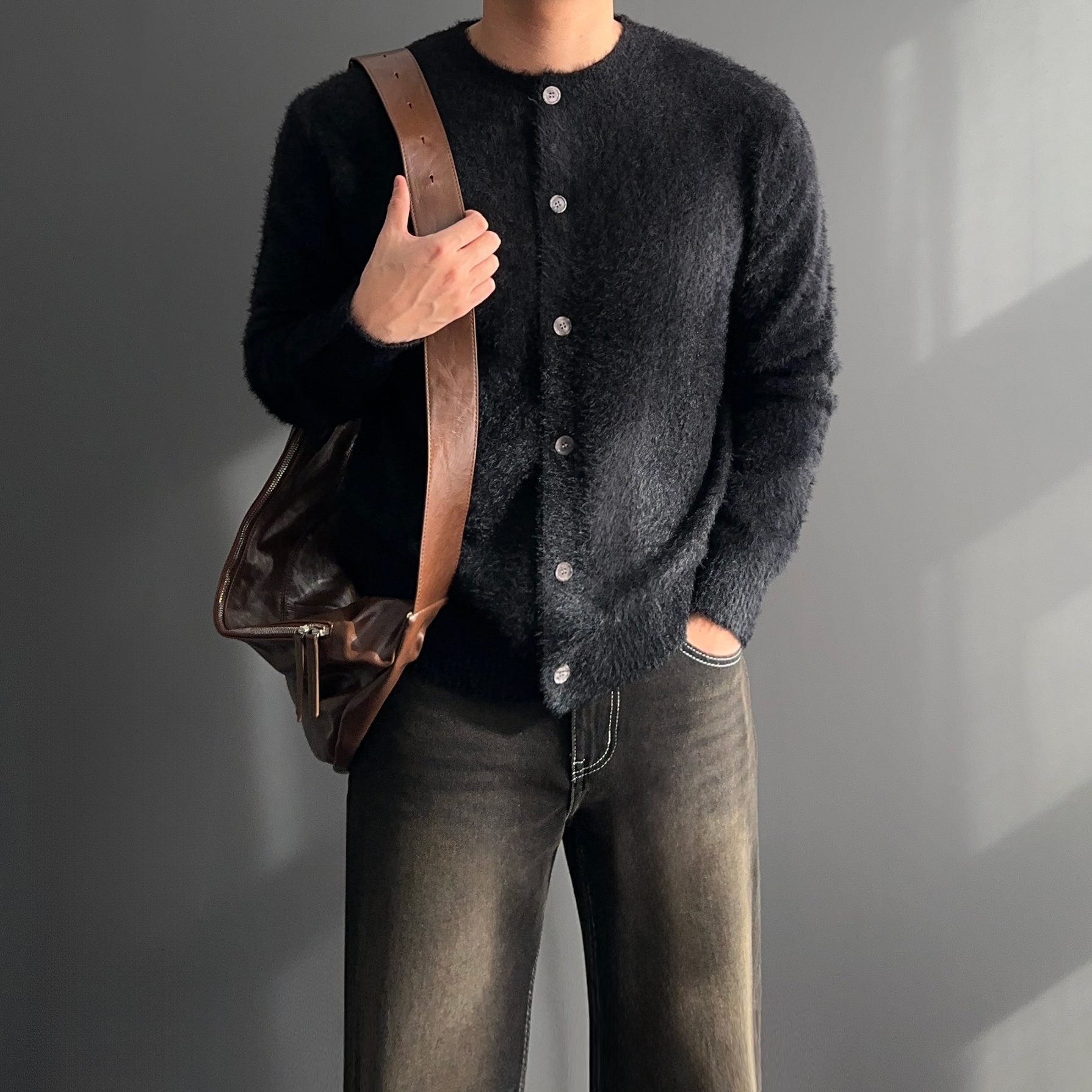 1+1 남자앙고라가디건 남성라운드가디건 - 상세 이미지 2