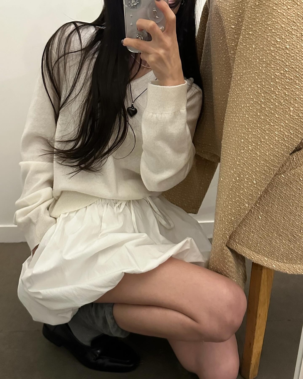 마이지 여성 노카라 라운드 크롭 트위드 오버핏 루즈핏 자켓 상세 이미지 6