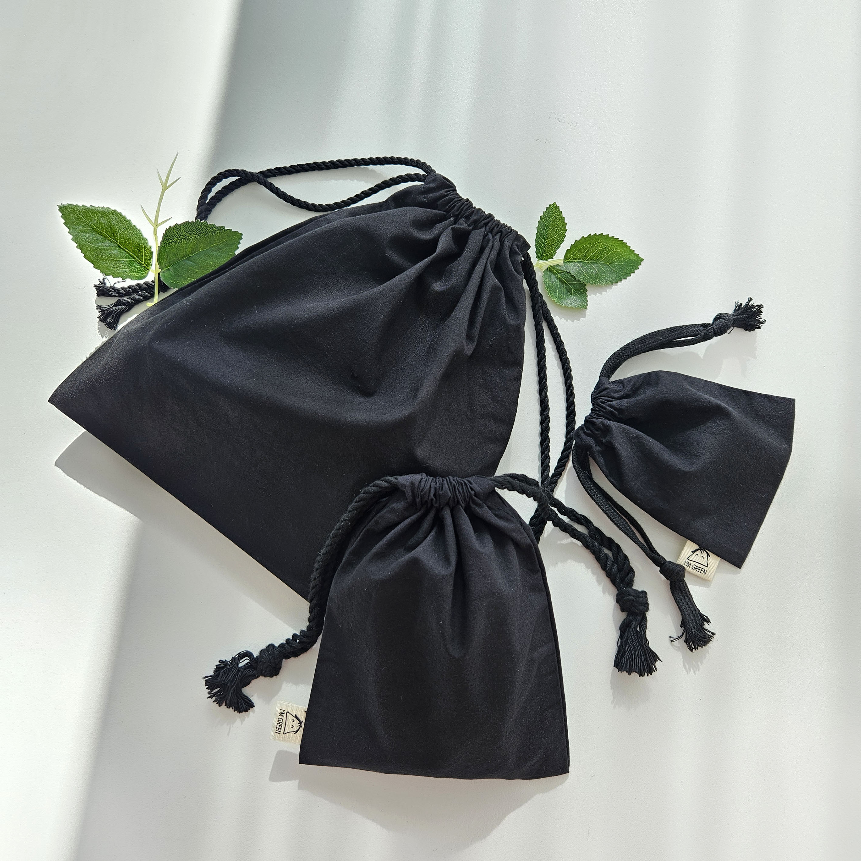 고급수제 심플 블랙 면더스트백 조리개파우치 스트링주머니 패브릭파우치 이너파우치