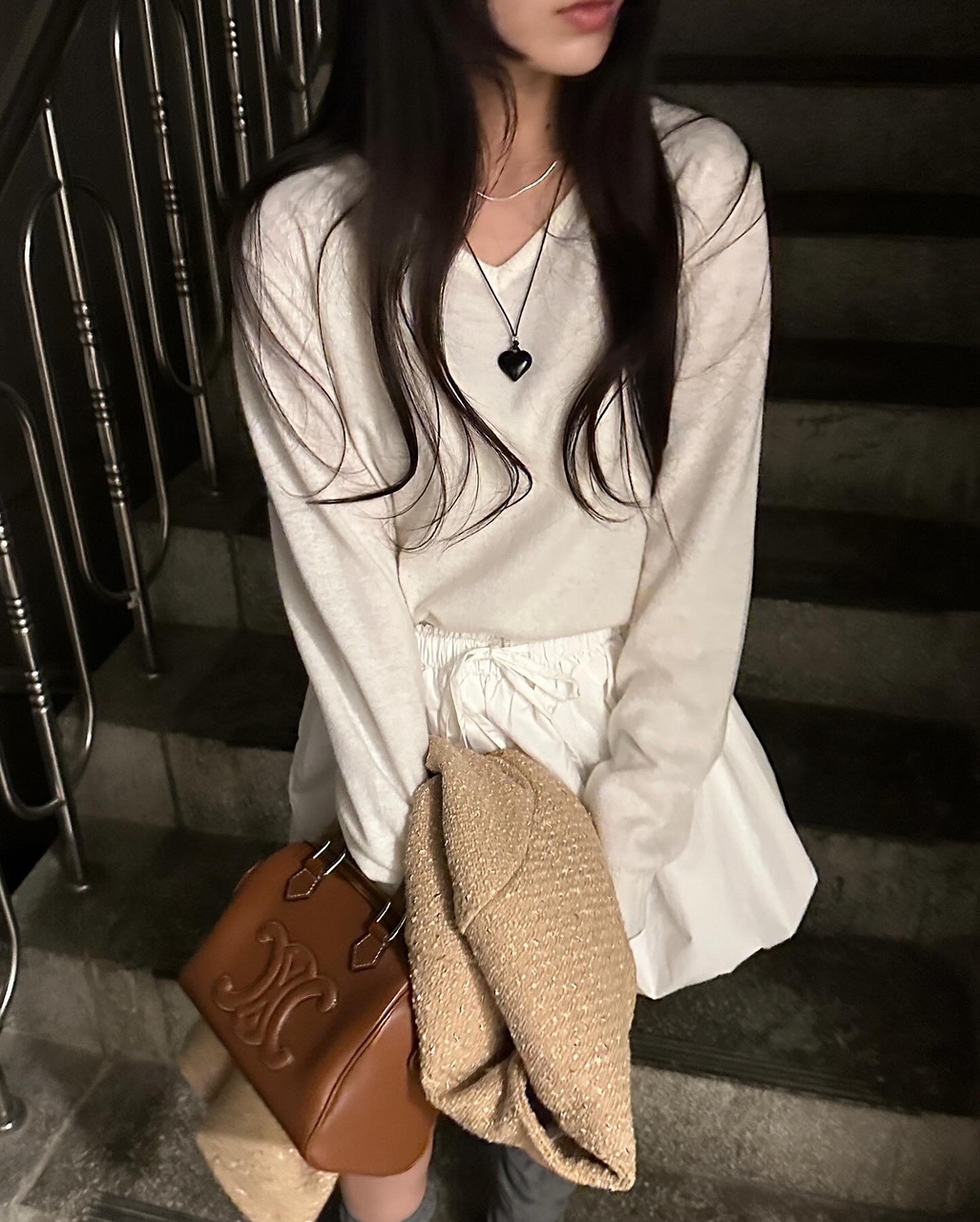 마이지 여성 노카라 라운드 크롭 트위드 오버핏 루즈핏 자켓 상세 이미지 17
