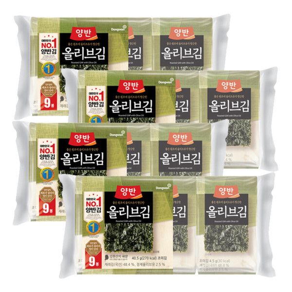 동원 올리브김 식탁김 (9봉x9장) x4개 : 튜블리