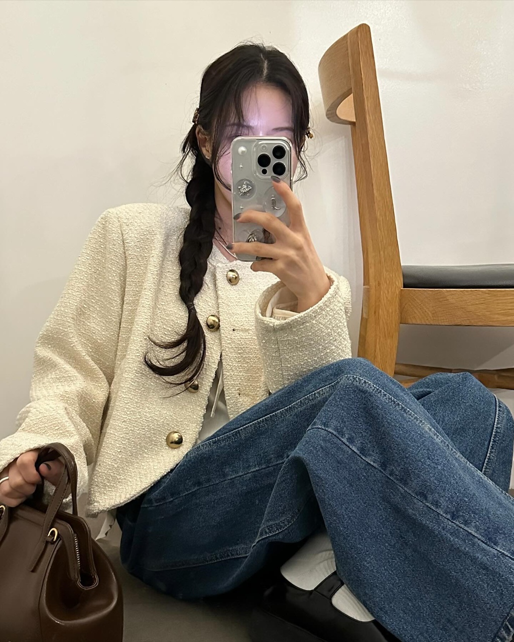 마이지 여성 노카라 라운드 크롭 트위드 오버핏 루즈핏 자켓 상세 이미지 25