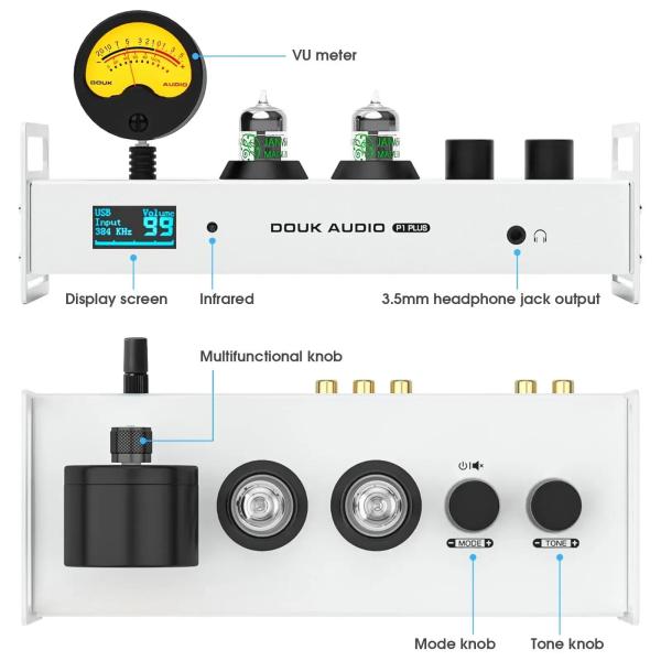 Douk Audio 블루투스 튜브 프리앰프 USB DAC 헤드폰 앰프 VU 계량기 지지대 DSD256 P1PLUS : 애드렛쿠쉐