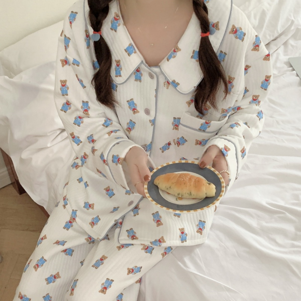 곰돌이수면잠옷 누빔파자마 겨울 수면 바지 스카이베어 세트 - 상세 이미지 5