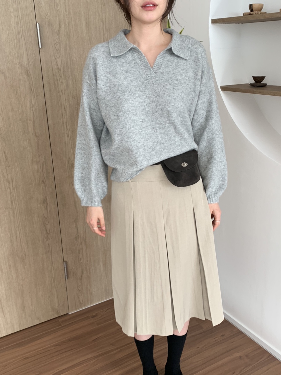 [S-M] 뮤어 볼드 플리츠 미디 스커트 2colors 상세 이미지 8