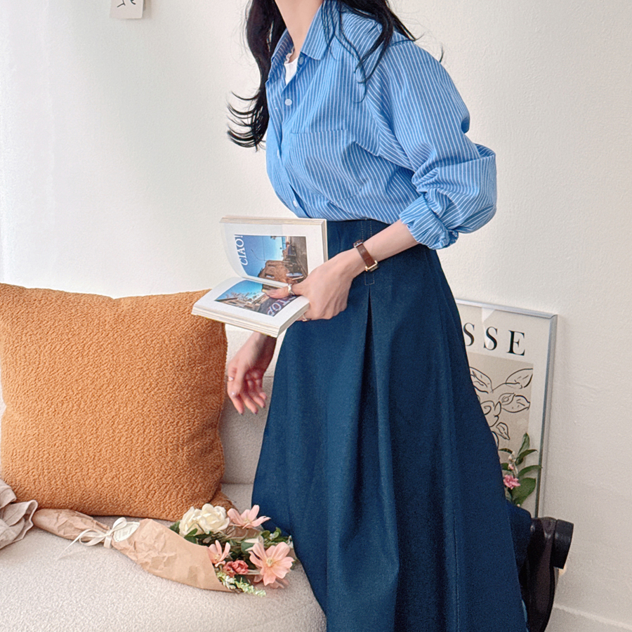 노페이드 에이라인 퓨어 데님 롱스커트 (MEDIUMBLUE) - 상세 이미지 2