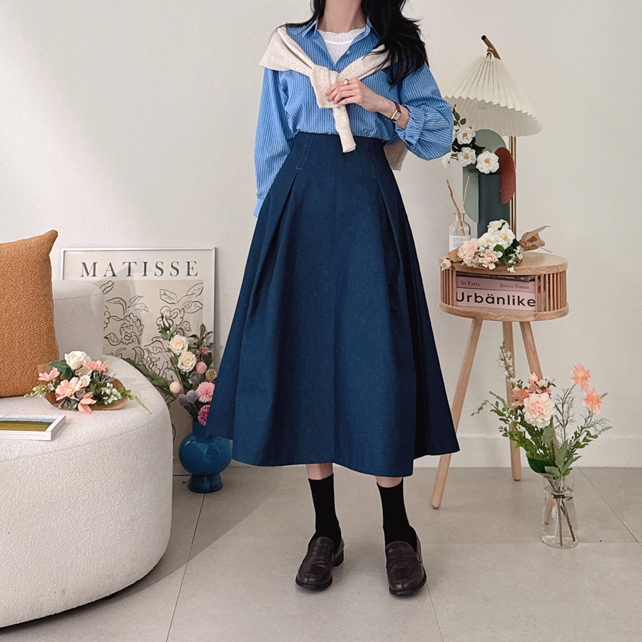 노페이드 에이라인 퓨어 데님 롱스커트 (MEDIUMBLUE) - 상세 이미지 5