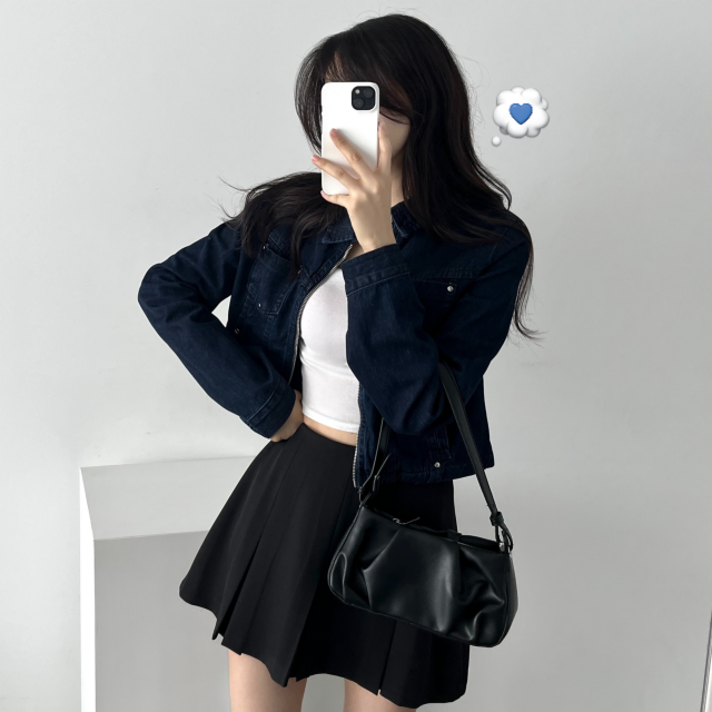 크롭청자켓 흑청 청자켓코디 - 상품 이미지