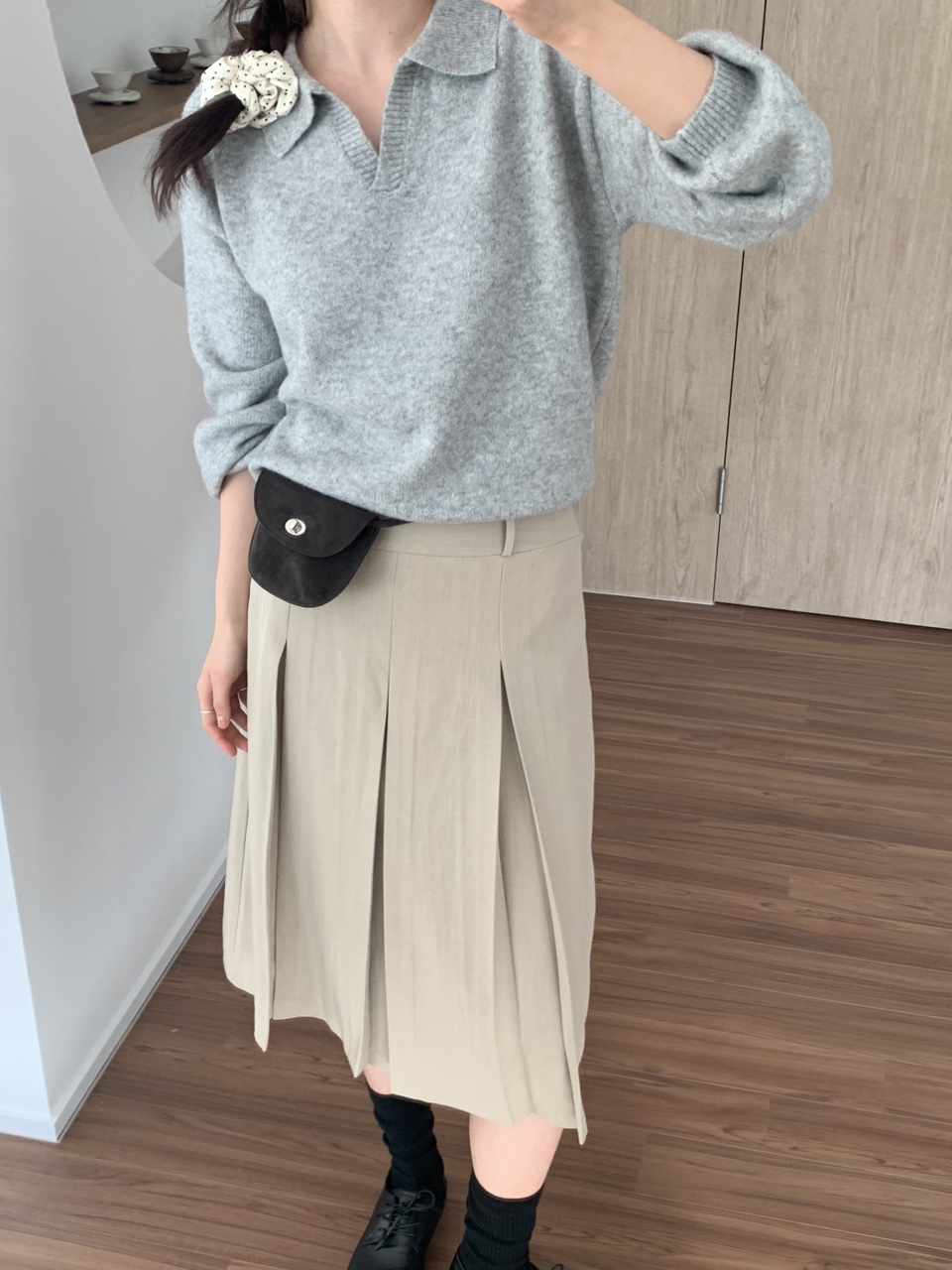 [S-M] 뮤어 볼드 플리츠 미디 스커트 2colors 상세 이미지 5