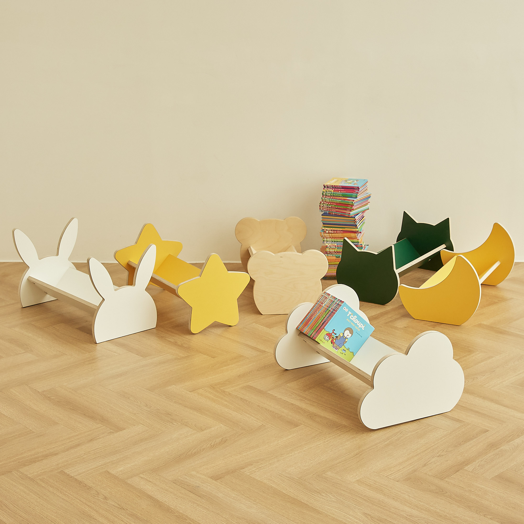 라떼파파 유아 낮은책꽂이 원목 1단 6종