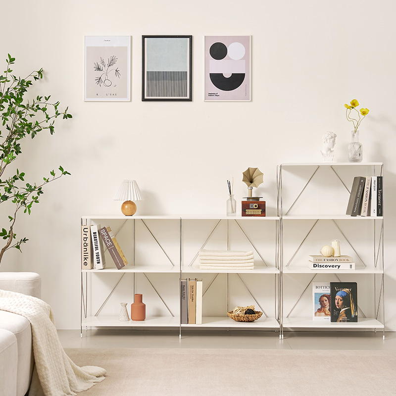 E0자재 메르시 스틸프레임 철제 DIY 책꽂이 책장 5단 600 화이트 프레임