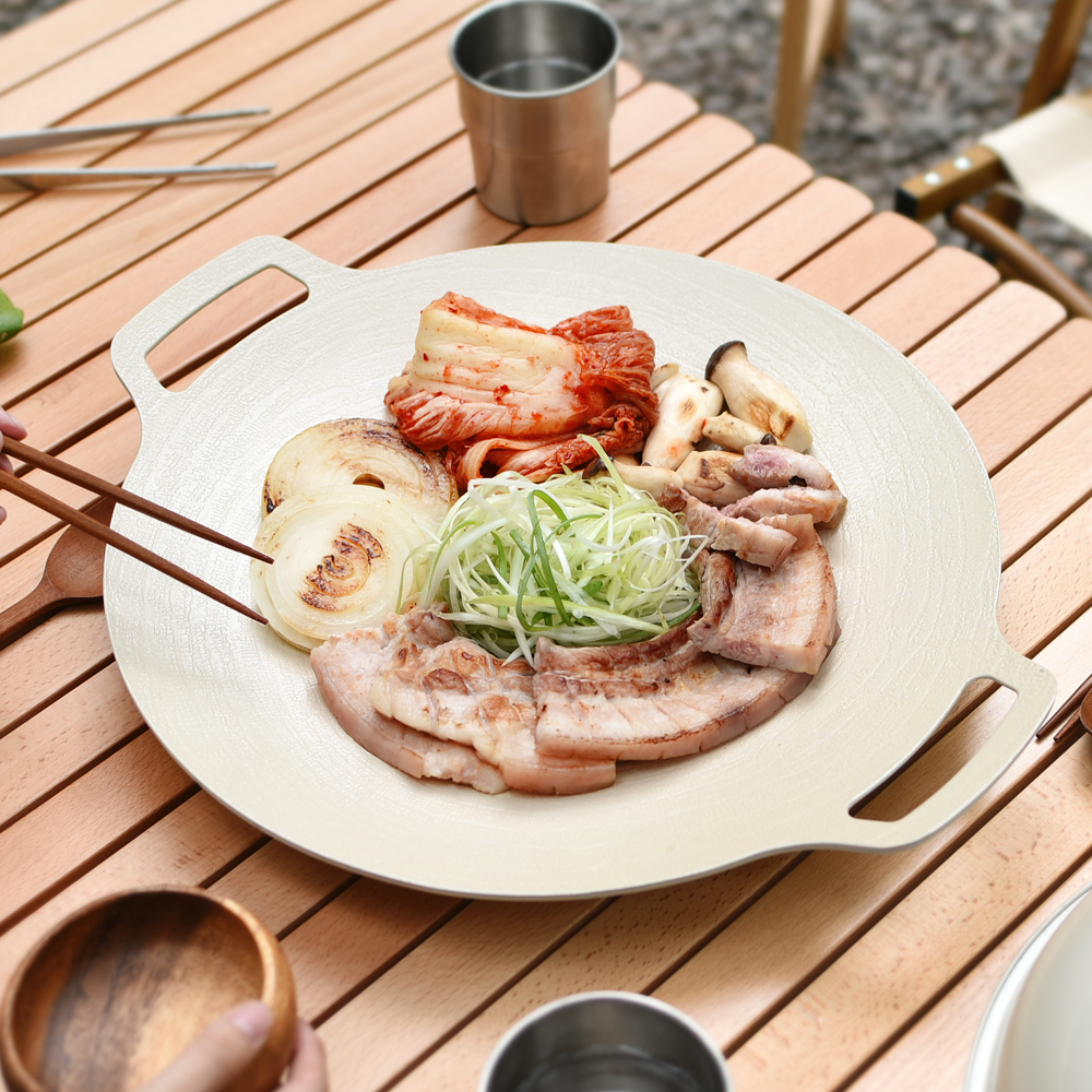 바겐슈타이거 인덕션 사용가능 세라믹 코팅 아이보리 그리들 36cm 캠핑 불판 그릴 바베큐