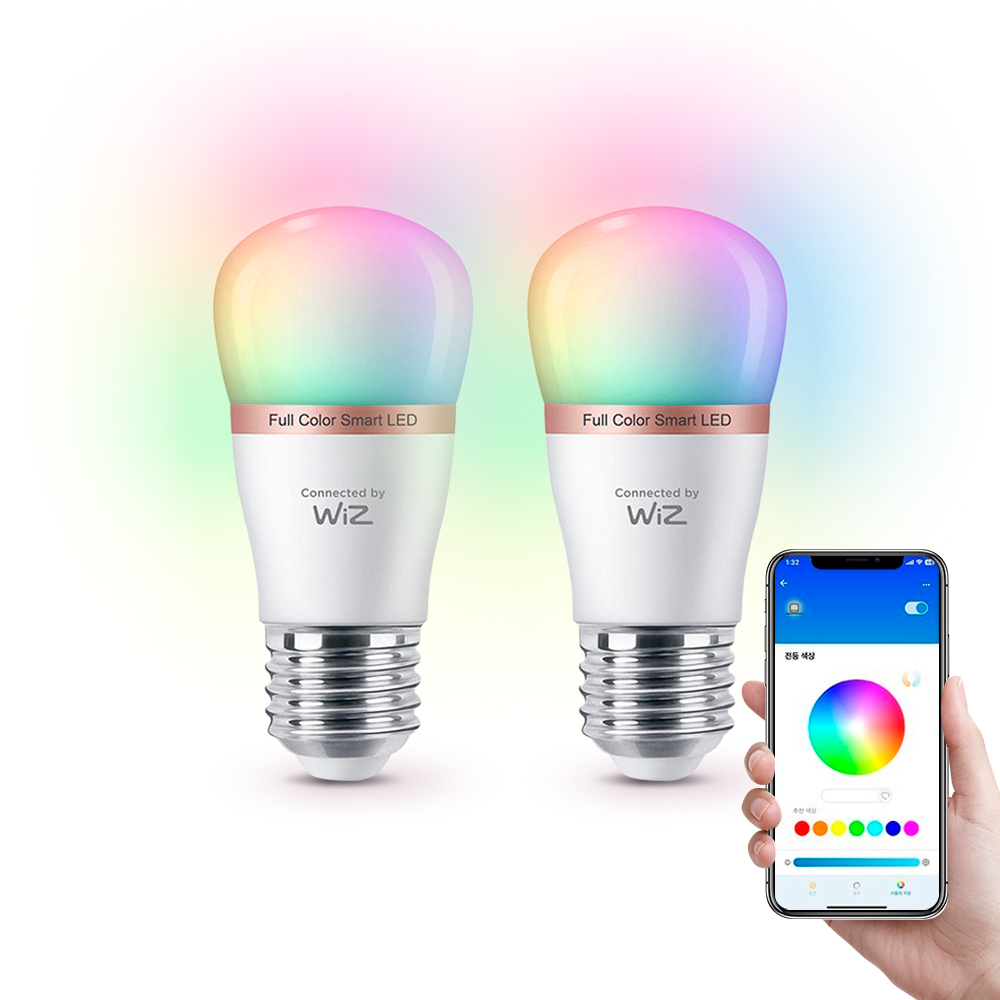 위즈 미니 LED 스마트전구 Matter E26소켓 LED 조명 4.9W, 컬러, 2개 - 메인 이미지