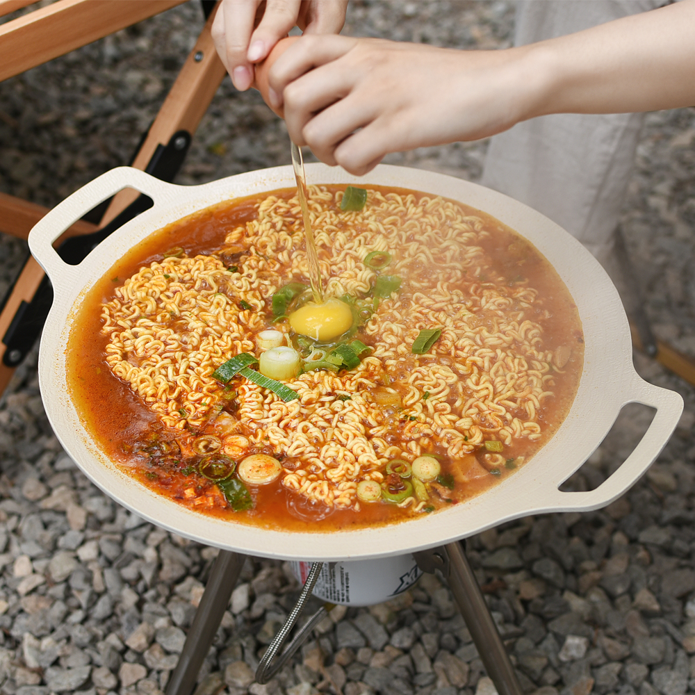 바겐슈타이거 인덕션 사용가능 세라믹 코팅 아이보리 그리들 36cm 캠핑 불판 그릴 바베큐