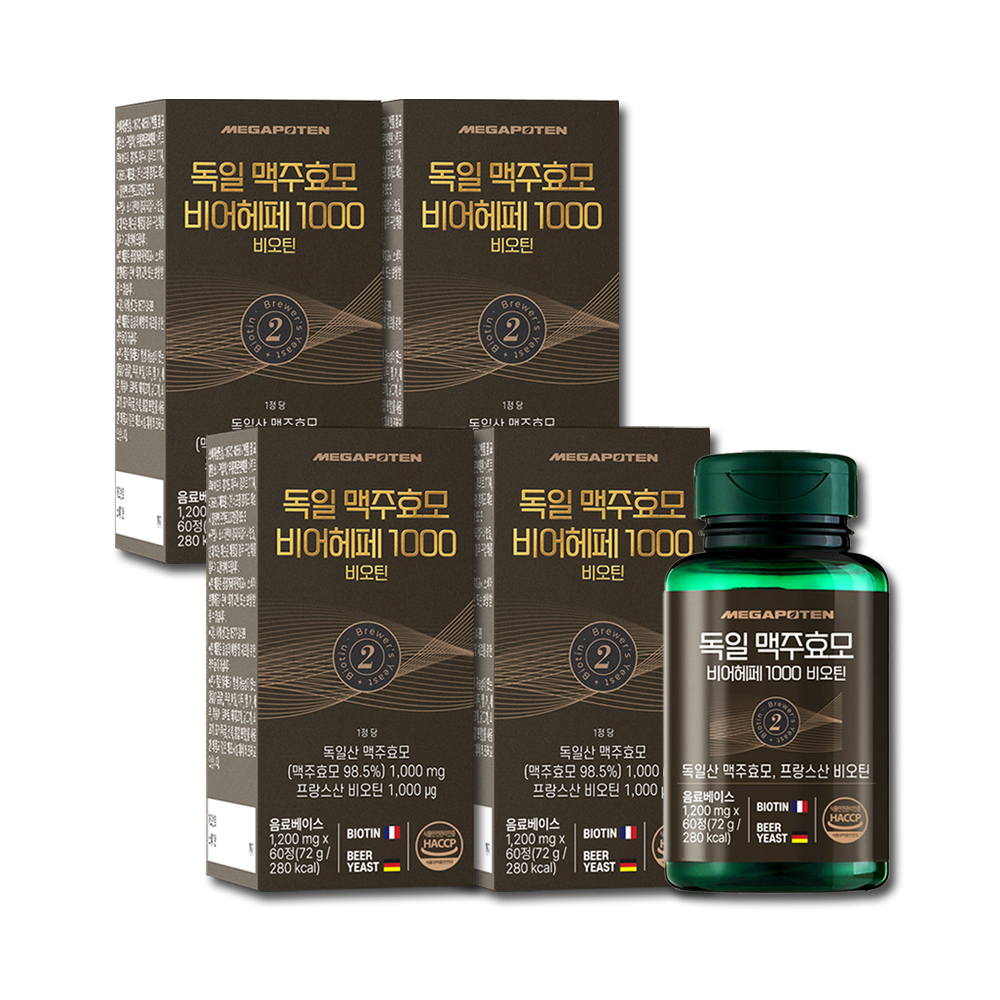 메가포텐 독일 맥주효모 비오틴 비어헤페 1000 맥주효모환 60정, 4개