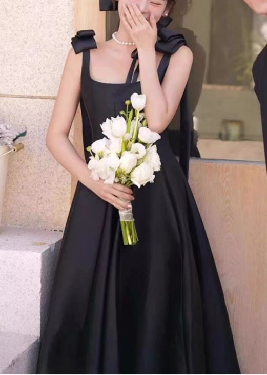 블랙 리본 셀프웨딩드레스 야외스냅촬영 원피스 연주회 파티 브라이덜샤워 - 상세 이미지 4